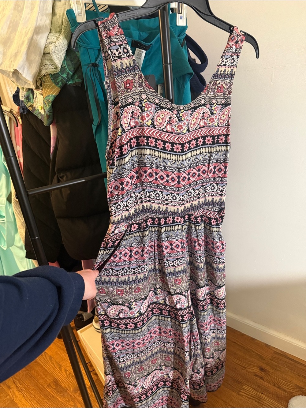 Bohemian Print Sleeveless Summer romper in Pink and Black